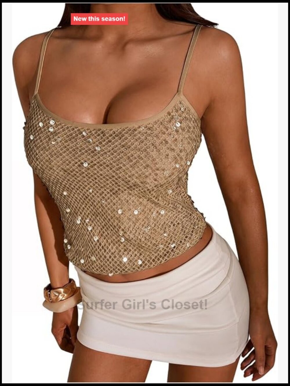 Sequin Camisole Sleeveless Spaghetti Strap Fitted Party Top Women's